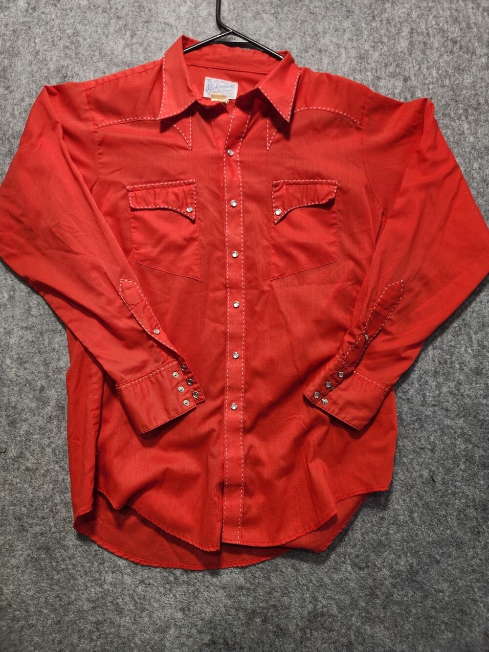 Vintage Rockmount Ranch Wear Pearl Snap Western Shirt Red USA Men's 16.5 M 6801